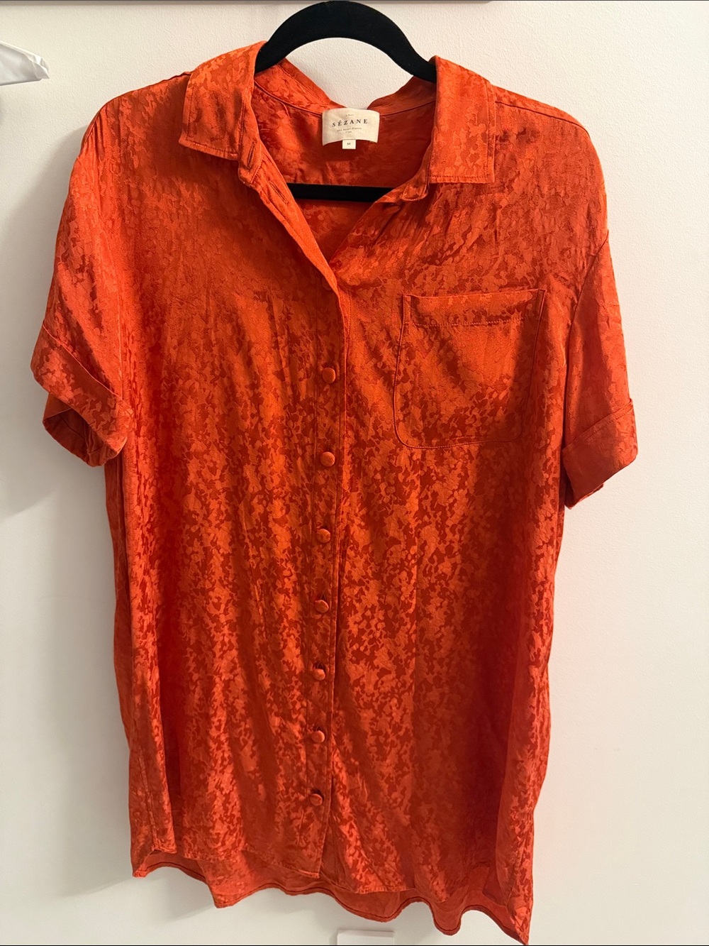 Sezane Burnt Orange Short Sleeve Button-Up Dress M